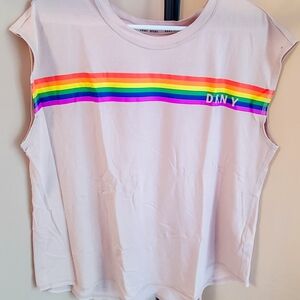 Dkny Red and White Tank Tops with Rainbow Accent